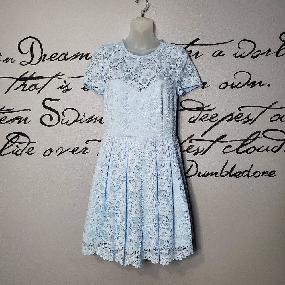 NWT ASOS Baby Blue Lace Skater Mini Dress, 8